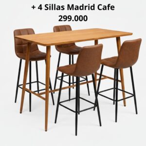Pack Mesa de Bar + 4 sillas de bar Madrid Cafe
