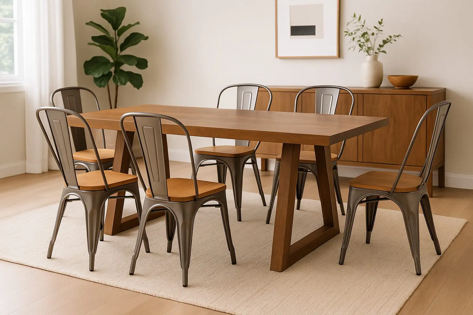 Mesa Oviedo 160x70 + 6 sillas Tolix Madera claras - Imagen 3