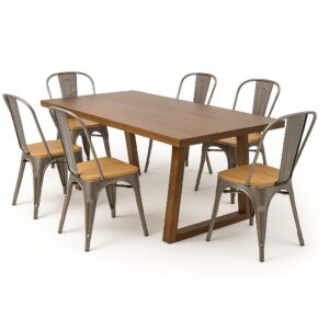 Mesa Oviedo 160x70 + 6 sillas Tolix Madera claras