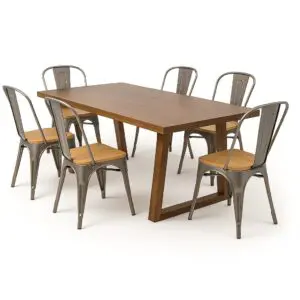 Mesa Oviedo 160x70 + 6 sillas Tolix Madera claras