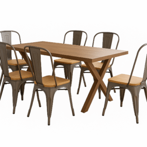 Mesa Palermo 160x70 + 6 sillas Tolix Madera claras