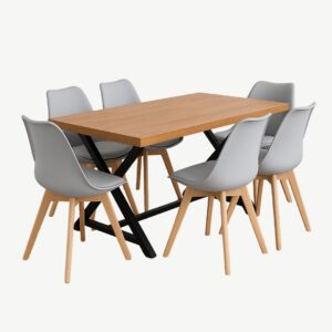 Mesa Napoles + 6 sillas Tulip Gris