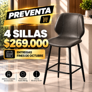 Silla de Bar New York Gris 63 cm, pack 4 unidades