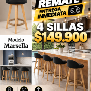 Silla de Bar Marsella Negra 73 cm x 4 unidades