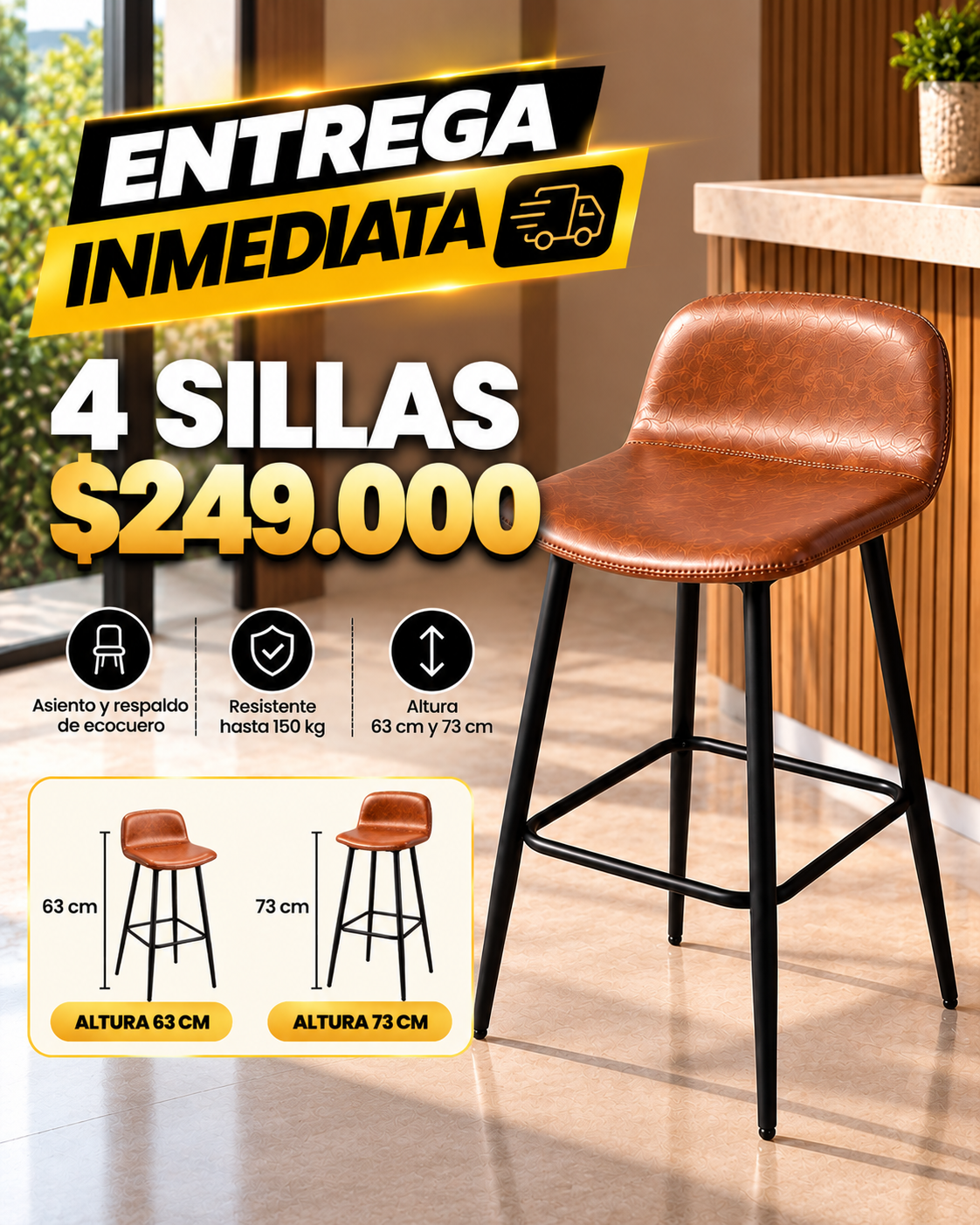 Pack Silla de Bar Oxford Café 63 cm